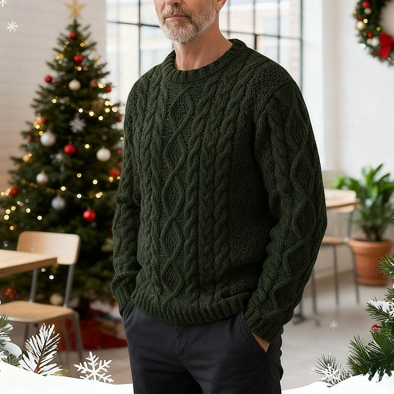 Men's Traditional Cable Knit Crew Neck Pullover