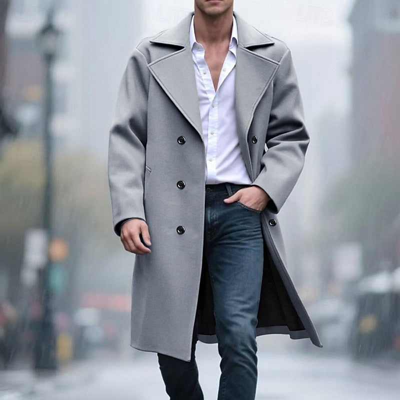 Men's Long Double-Breasted Lapel Coat in a Structured Cut