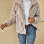 Women's Soft Plush Fleece Layering Jacket with Broad Collar
