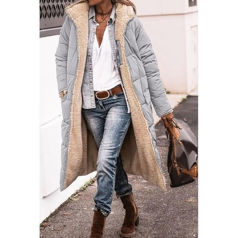 Women's Fleece-Lined Relaxed Puffer Coat, Below-the-Hip Length - Grey