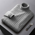 Men's Warm Stretch-Knit Cable Roll Neck for Office and Weekend - Light Grey