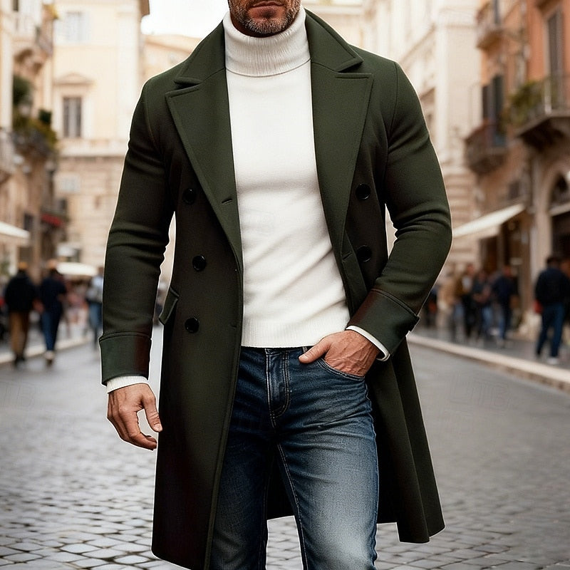 Men's Structured Winter Overcoat in a Long Double-Breasted Cut