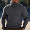 Men's Slim Vertical-Rib Roll Neck Pullover - Grey