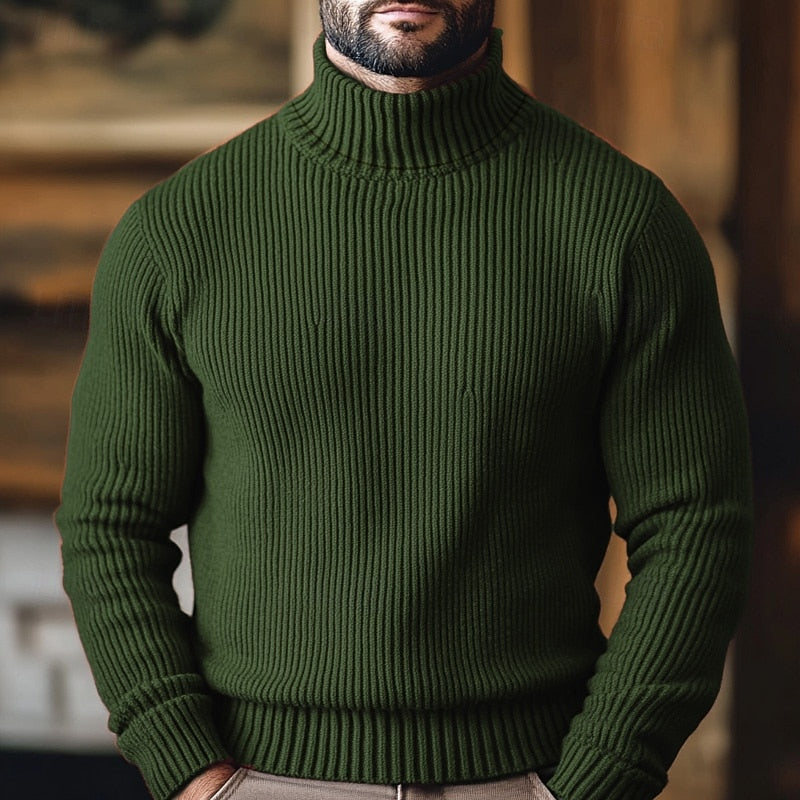 Men's Non-Cling Rib Knit Polo Neck Jumper - Green